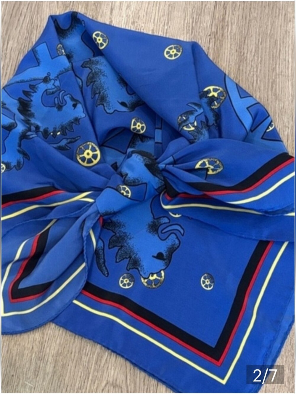 Rare EVC 100% Silk Van Megan Krefeld  Gorgeous Deep Sapphire Scarf Square 34"